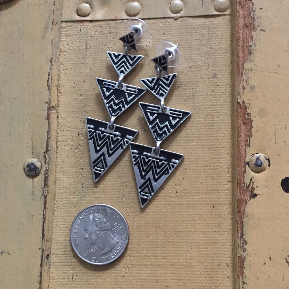 Boho Statement Earrings Silver Black Statement Tr… - image 4